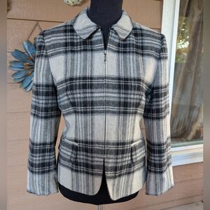 Jones New York Women's Plaid Blazer - Black and White